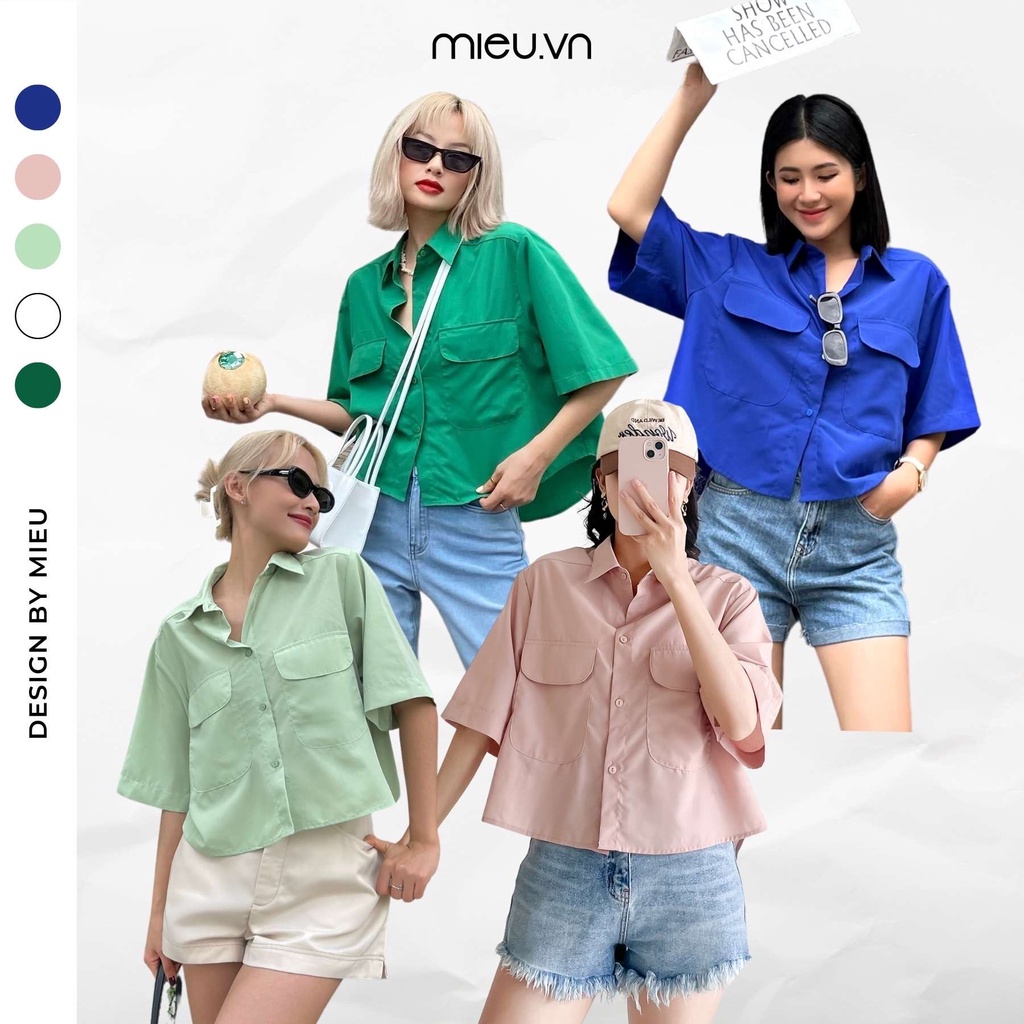 Áo sơ mi nữ tay ngắn, áo sơ mi nữ kiểu hai màu năng động toả sáng MIEU - JA01