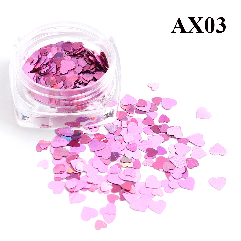 HAMA NAIl 1 Box Holographic Love Heart Multi-size Nail Glitter Flakes Sparkly 3D Colorful Sequins Manicure Nail Art Decorations