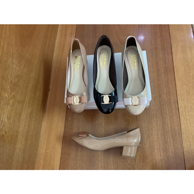 Giày nơ da bóng mũi tròn