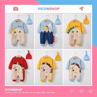 Bộ áo liền quần áo trẻ em sơ sinh dài tay chất cotton body hình thú cho bé trai