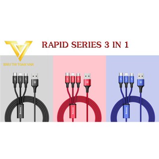 Cáp sạc nhanh baseus 3 đầu sạc đầy tự ngắt