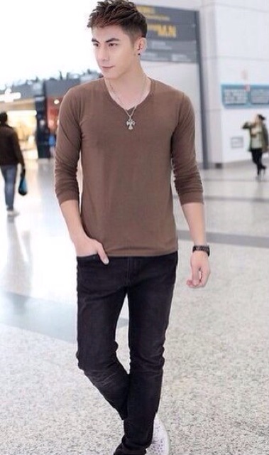 Áo thun Hàn Quốc dài tay phong cách - thời trang - xám chì | BigBuy360 - bigbuy360.vn