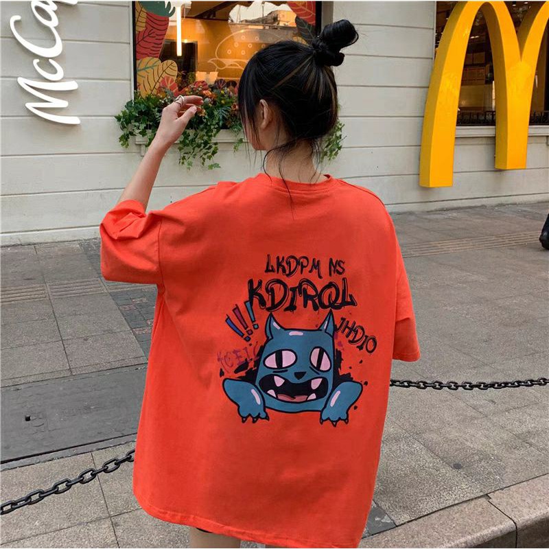 áo thun nữ form rộng unisex oversize mèo hoạt hình