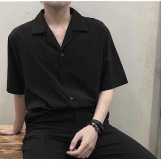 Áo sơ mi tay ngắn Cổ Vest trắng đen Unisex NAM NỮ trơn vải Cotton lụa mềm Ngắn tay form rộng - A3 | BigBuy360 - bigbuy360.vn