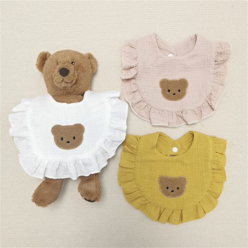 Yếm Ăn Cotton Thêu Họa Tiết Gấu Hoạt Hình Đáng Yêu Dành Cho Trẻ