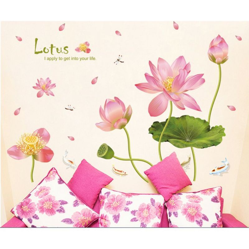 Decal dán tường sen hồng
