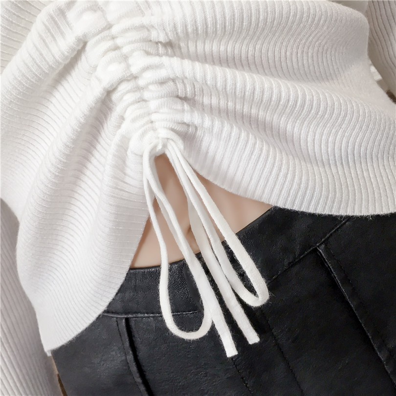 Áo len nữ cổ V có dây rút croptop trẻ trung al35