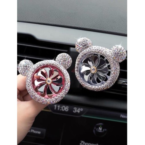 Gấu đá kèm sáp thơm - cài cửa gió điều hòa xe ô tô hình tai gấu đính đá dễ thương