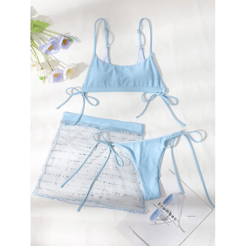 [BKN1289] &lt;ÂU&gt; SET BIKINI 3 MÓN XANH BLUE KÈM CHÂN VÁY