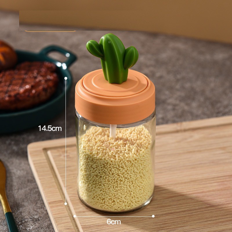 Lọ đựng gia vị thủy tinh xương rồng cao cấp, hũ bột canh kèm muỗng thìa đẹp | BigBuy360 - bigbuy360.vn