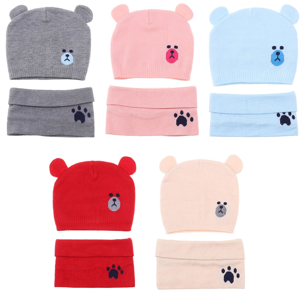 Set mũ len + khăn choàng cổ giữ ấm cho bé trai và gái