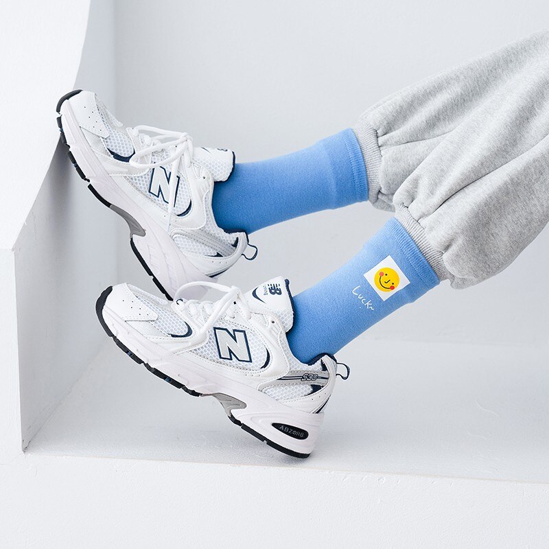 Funny Smile Hot Stamping Crew Socks Women Cute Face Expressions Candy Colors Girls Cotton Cozy Socks Female Hosiery