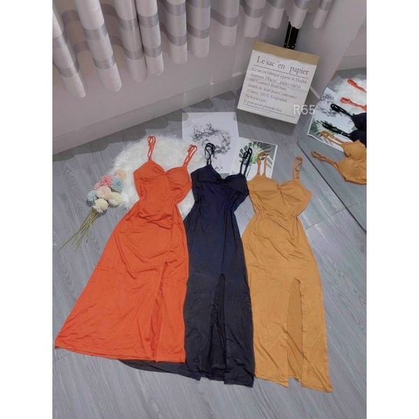 Đầm body xẻ tà 2 dây ( chất thun lụa ảnh thật cuối )