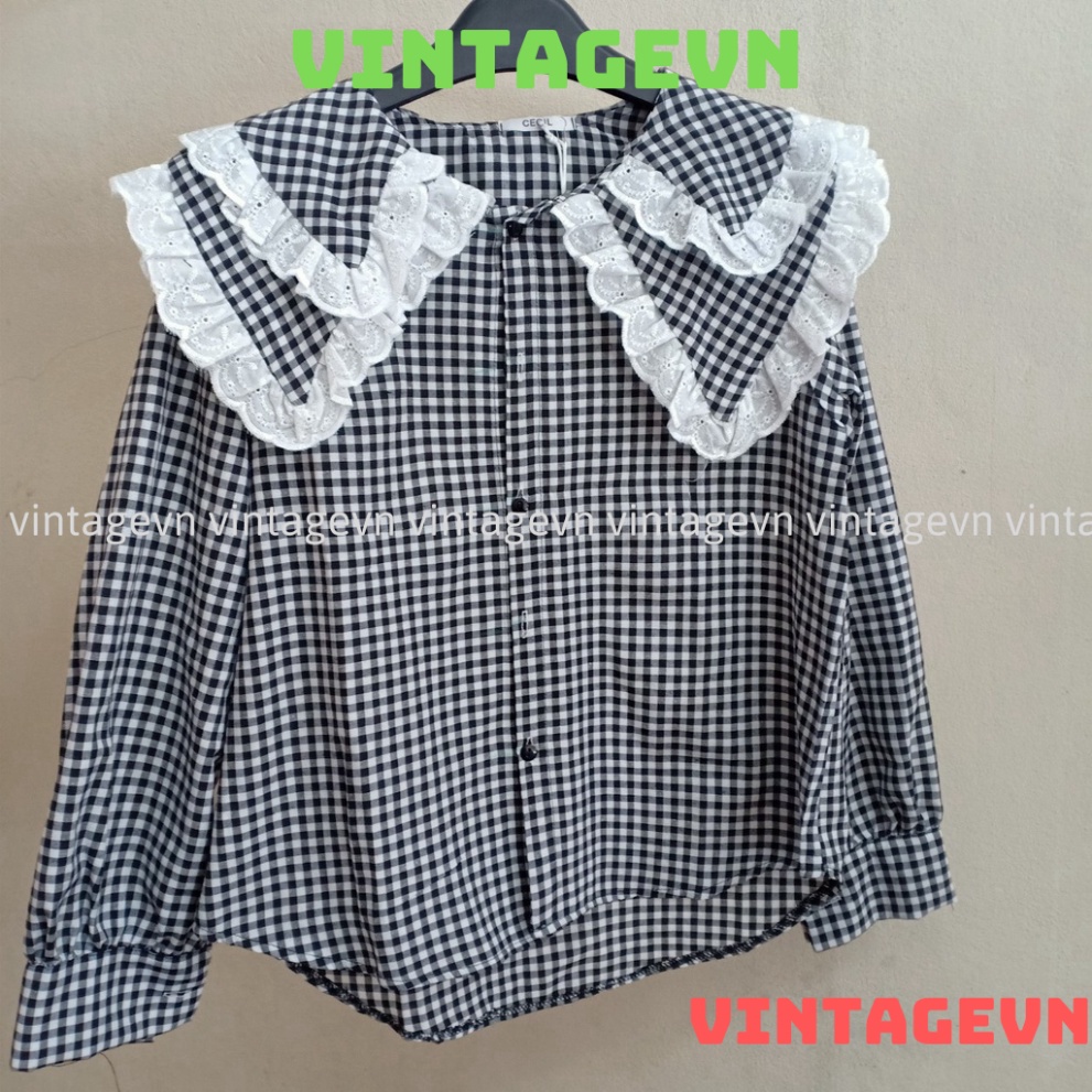 áo babydoll kẻ 2 lá bèo hàng đẹp HA0004 vintagevn | BigBuy360 - bigbuy360.vn