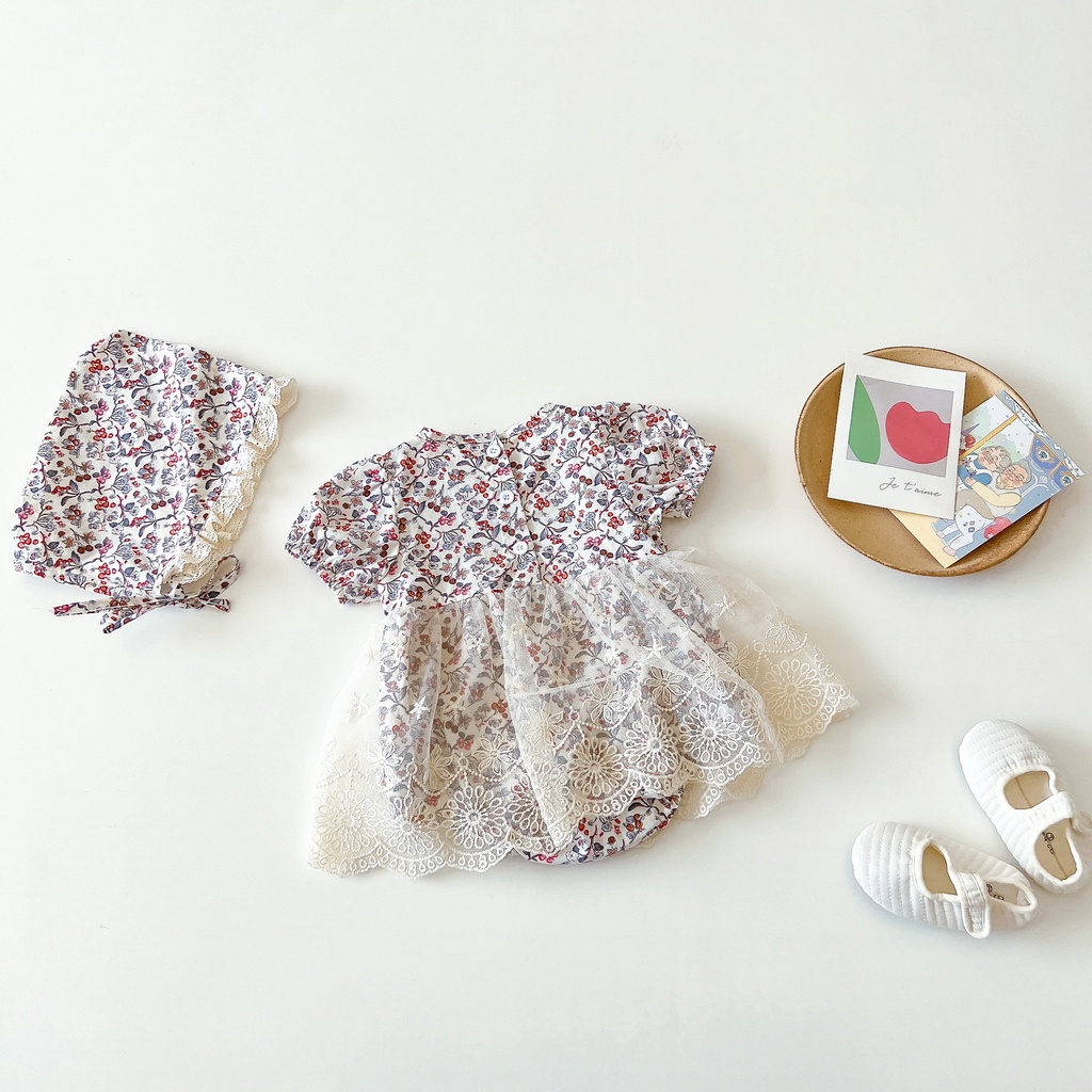 QA 19: Set váy hoa nhí kèm mũ cho bé cực xinh
