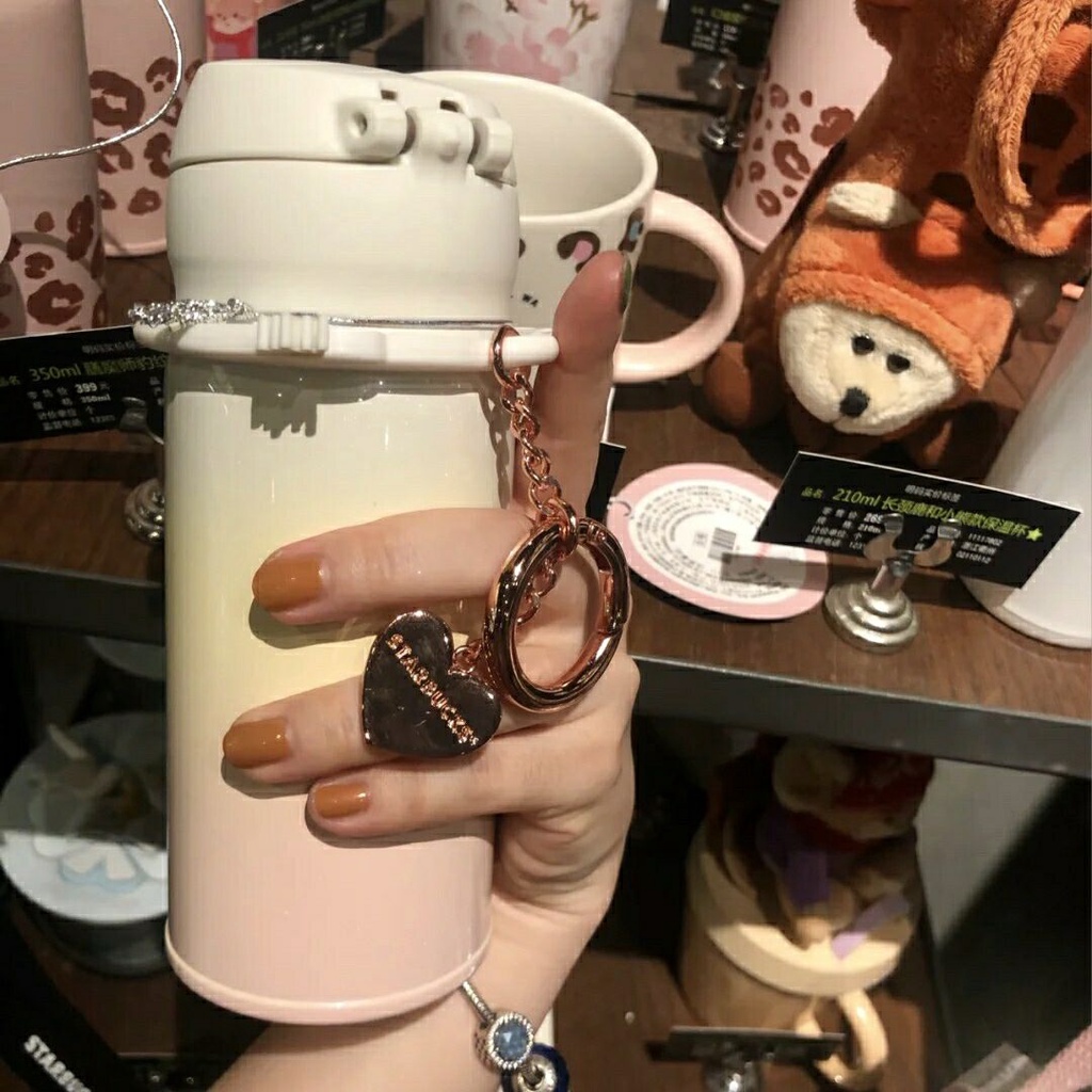 Ly starbucks giữ nhiệt 350ml Mặt dây chuyền tình yêu Hộp quà tặng chai nước đồng thương hiệu cho trẻ em