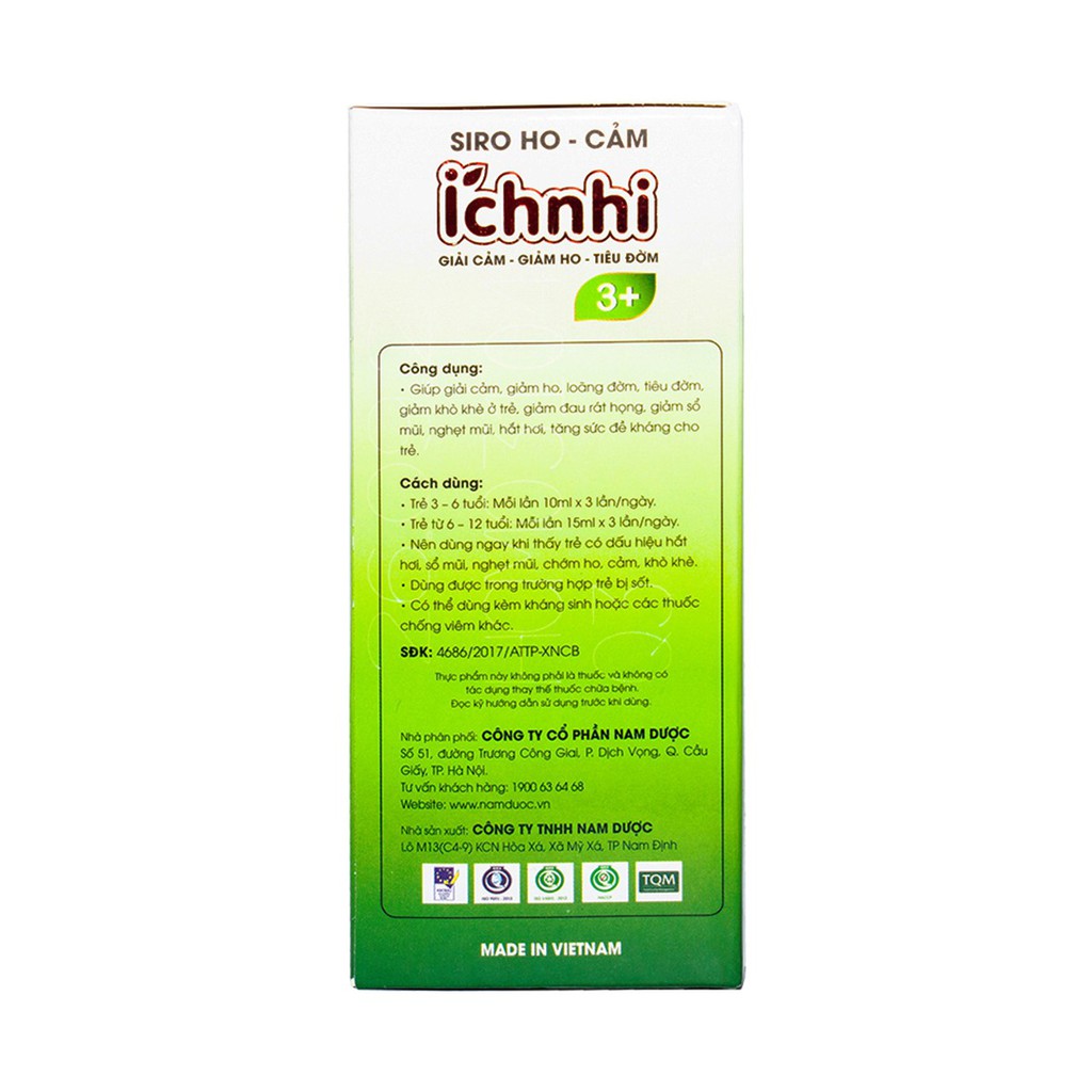 Siro Ho - Cảm Ích Nhi (3+) Giúp giải cảm, giảm ho, tiêu đờm cho trẻ từ 3 tuổi - cvspharmacy