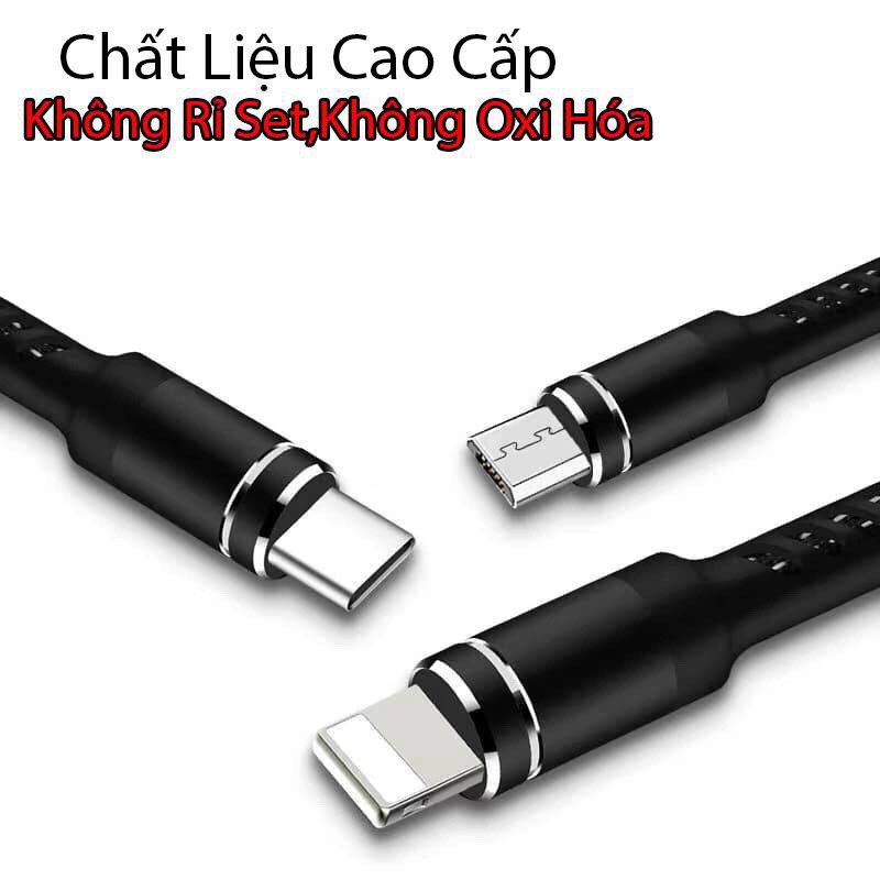 DÂY CÁP SẠC 3 ĐẦU THÔNG MINH DÀNH CHO IPHONE ANDROID TYPE-C SẠC NHANH CỰC BỀN ,DÂY DÙ CAO CẤP