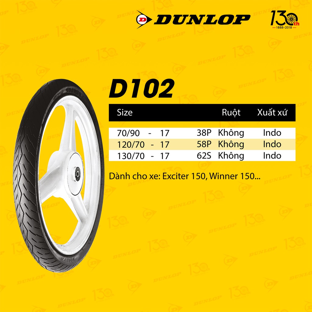 Vỏ xe máy Dunlop D102 130/70-17 MC 62S TL