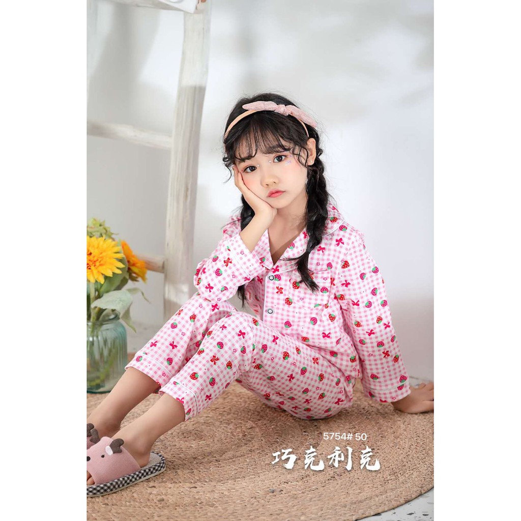 Bộ Pijama dài tay in hình xuất Hàn bé gái 2-7 tuổi