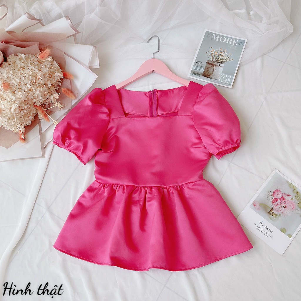 [hàng cao cấp] Áo peplum cổ vuông tay bồng vải phi dạ dày dặn form siu đẹp