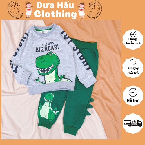 Bộ nỉ khủng long cho bé, Bộ nỉ HM khủng long siêu đẹp cho bé trai từ 2-6 tuổi
