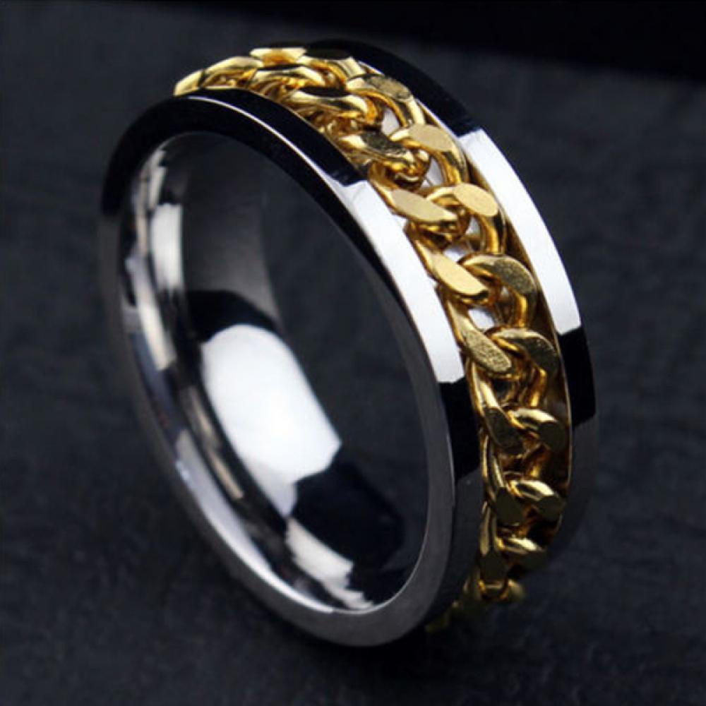 Nhẫn thép titan không gỉ phối chuỗi xích thời trang dành cho nam