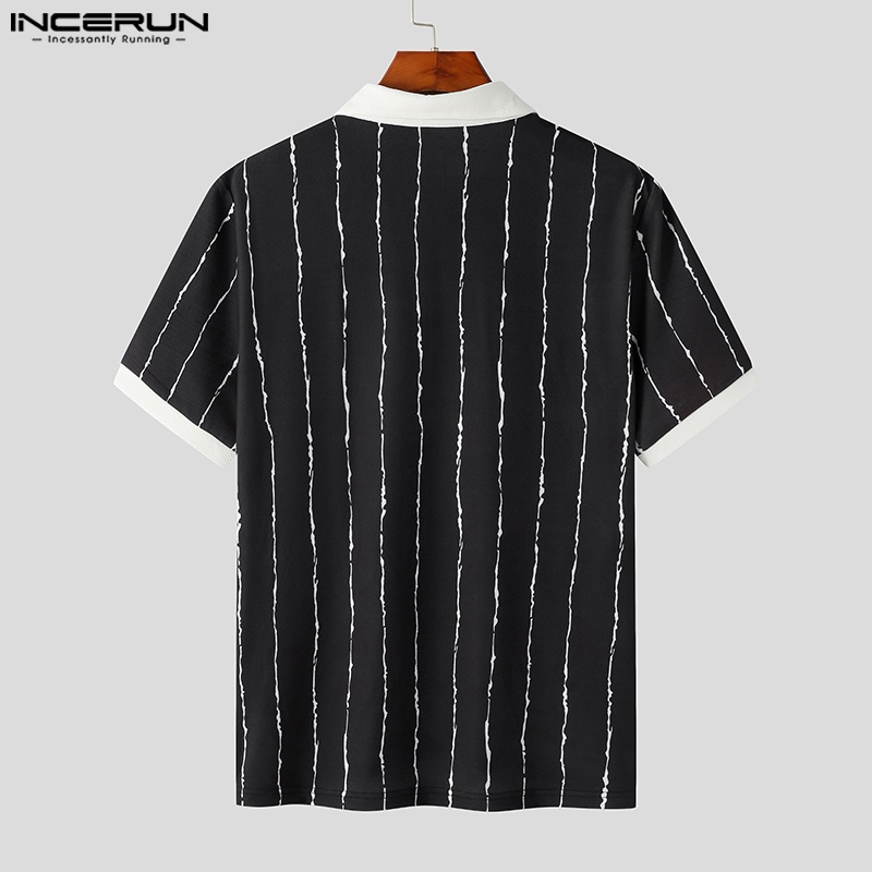 INCERUN Áo Sơ Mi Henley Cổ Chữ V Họa Tiết Kẻ Sọc Cài Khuy Thông Minh Thời Trang Cho Nam