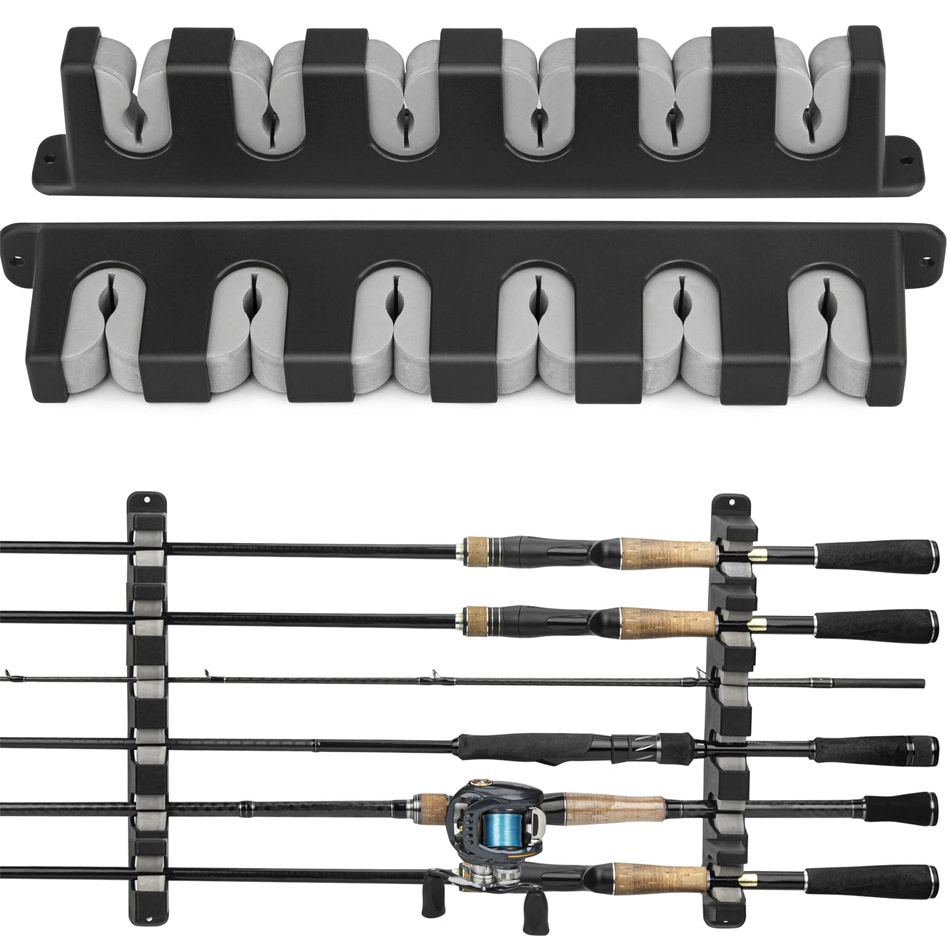 THKFISH 2 cái giá đỡ cần câu cá 6 lỗ đen abs nhựa chịu mài mòn bền ngang Treo tường Câu cá rold Rack Giá trưng bày cần câu Spinning Đúc Cần câu sorage rack tổ chức phụ kiện câu cá dụng cụ câu cá
