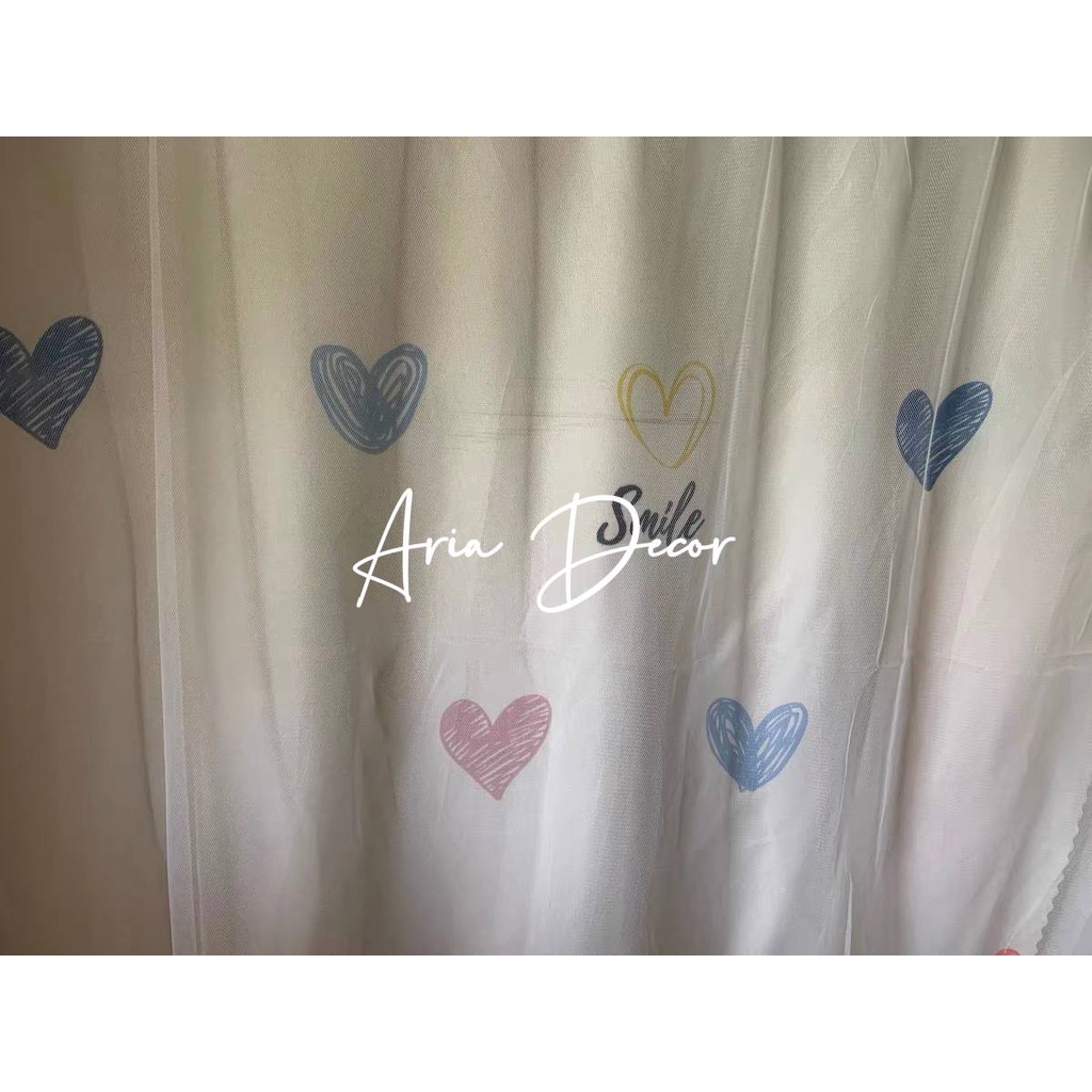 [Videothật+Quà Tặng] Rèm cửa dán tường Trắng trái tim ARIA DECOR tránh nắng không cản sáng decor góc sống ảo, phòng ngủ