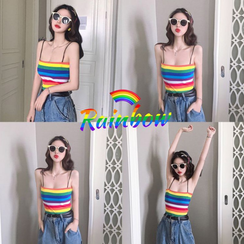 Áo nữ không tay họa tiết sọc cầu vồng thời trang quyến rũ | BigBuy360 - bigbuy360.vn