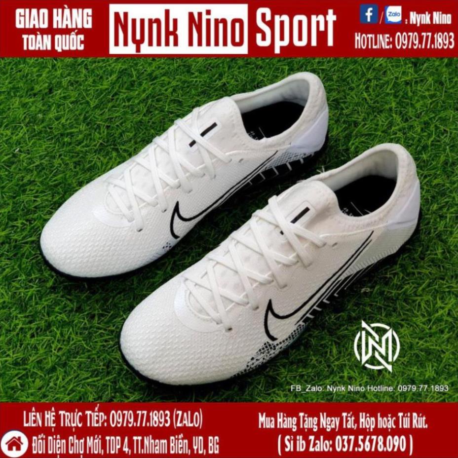 🦍 Giày Đá Bóng Mercurial Vapor 13 Pro MDS 003 Trắng Đen Vạch Đen TF ⚽ 💚