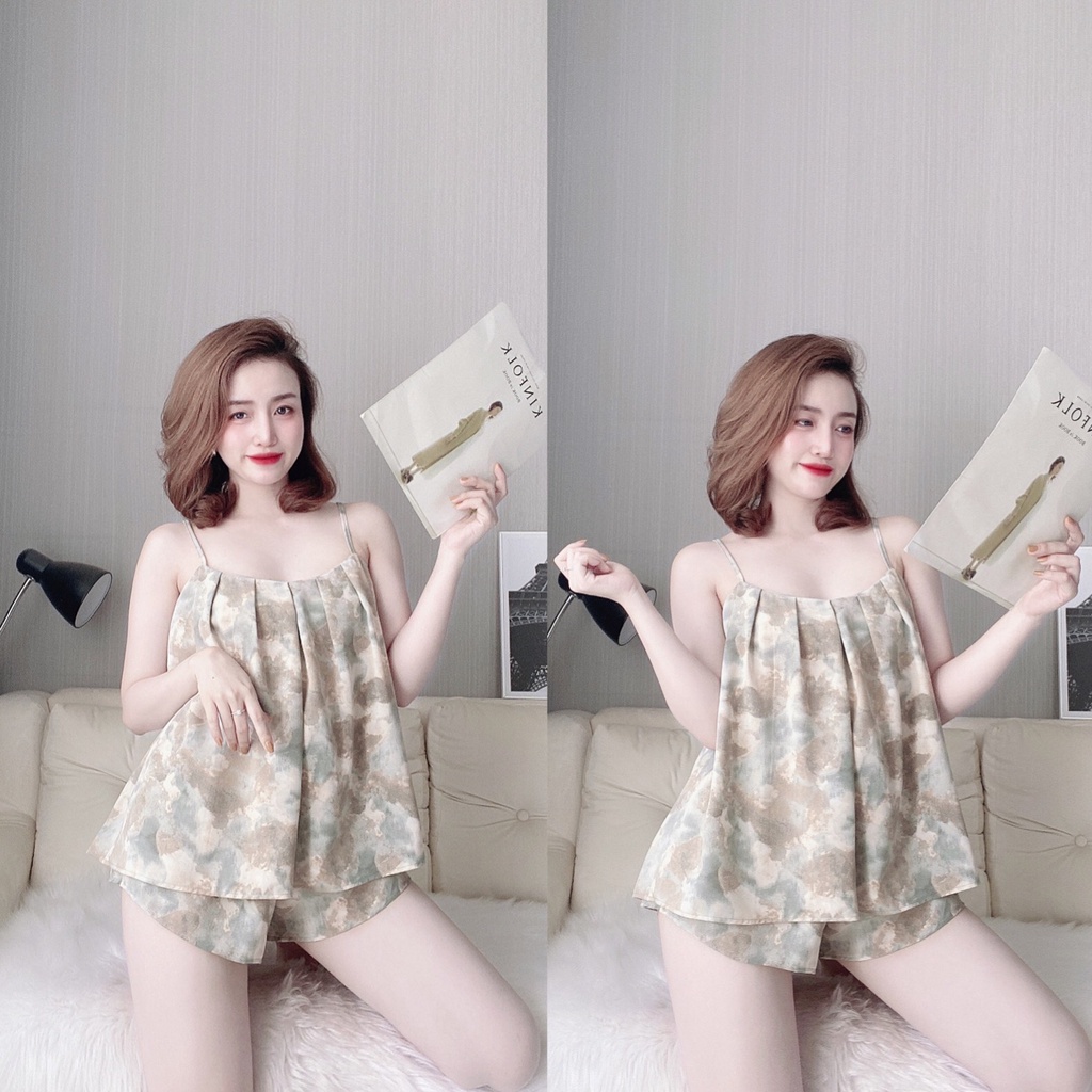 Đồ Ngủ Sexy Nữ, Đồ Ngủ Bigsize Bộ Mango Xếp Ly Freesize Dưới 75Kg