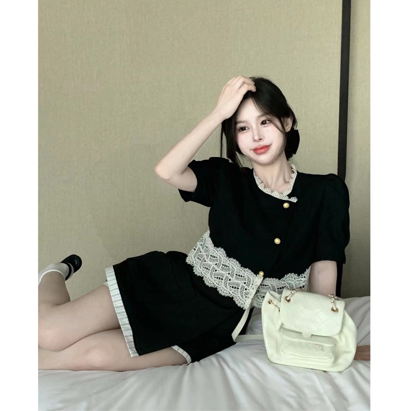 XIAO ZHAI NV QADCOL Áo Sơ Mi Ngắn Viền Ren Phong Cách retro Thời Trang