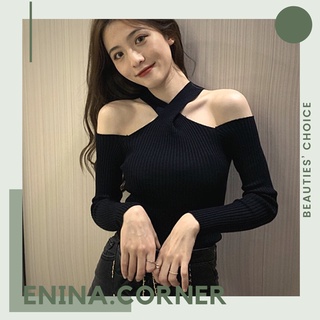 Áo len thun nữ cổ vắt chéo dài tay a100 enina