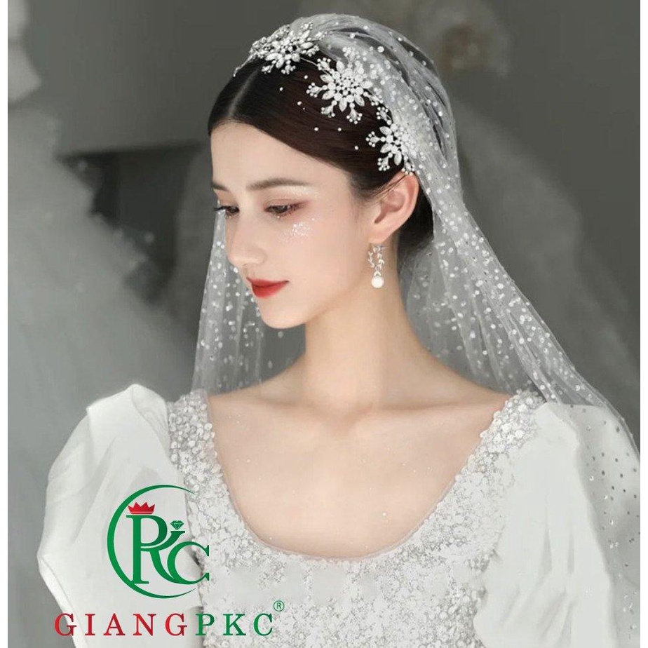 Băng đô cài tóc cô dâu hoa tuyết thời trang cưới T9-2022 Giangpkc Phụ kiện cưới Giang