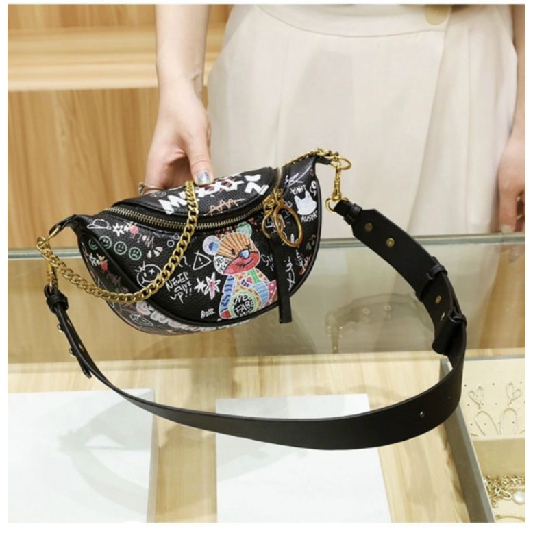 Túi đeo chéo bao tử in hình Gấu dễ thương hot 2022