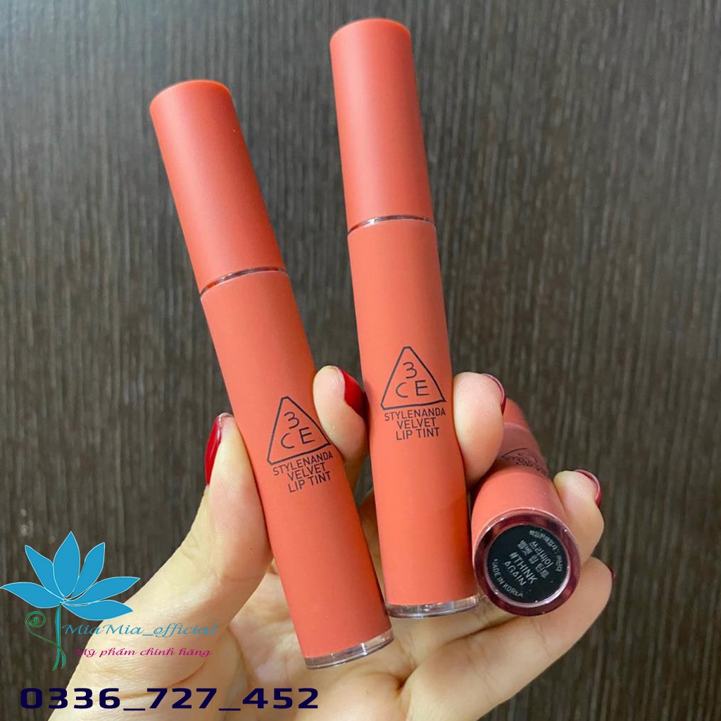 Son Kem Lì 3CE Velvet Lip Tint Think Again – Hồng Cam Nude Coral Tươi Trẻ DATE MỚI CHÍNH HÃNG CHECK HIDDEN TAG