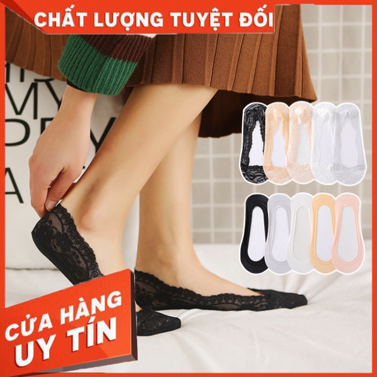 Một đôi vớ (tất) ren cổ thấp chống trượt mang giày cao gót, giày búp bê và đi trong nhà - vớ ren giá s - Hàng nhập khẩu
