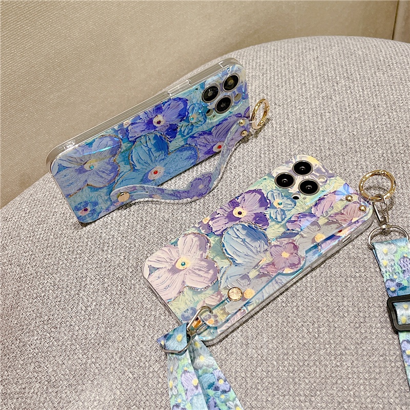 Ốp Điện Thoại Mềm In Hoa Có Dây Đeo Cho OPPO Reno7 Pro 5G Reno7Z Reno6 Pro Reno6Z 5G 4G Reno5 Pro Reno5F Reno7 5G