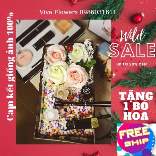 Sét quà mùng 8/3, 20/10, noel, valentine 5 món + bó hoa hồng sáp