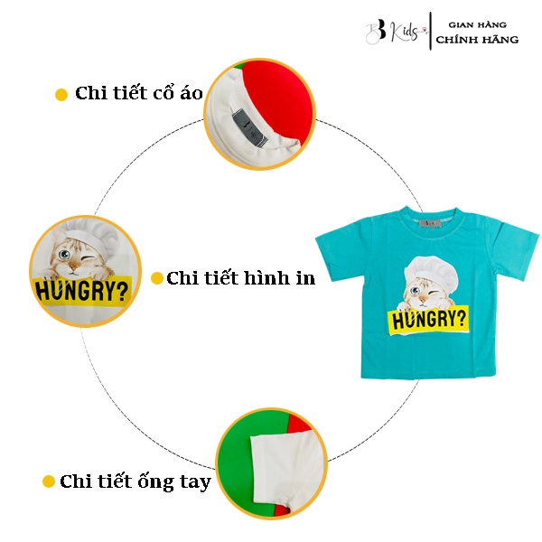 Áo Thun Ngắn Tay BB Kids Cho Bé In Hình Mèo Hungry Chất Liệu Cotton 100% Co Giãn 4 Chiều