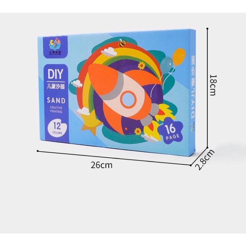 Hộp tranh cát 12 màu Sand Painting DIY kèm cọ và khay đựng cát, tranh cát một hộp 12 tranh 12 lọ cát màu kèm dụng cụ