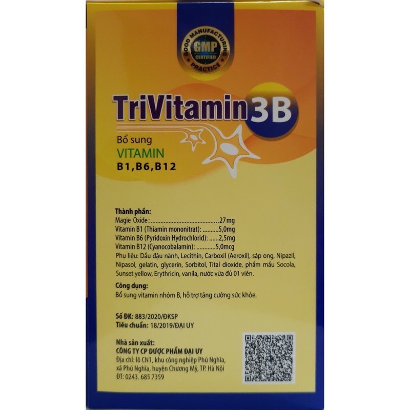 Trivitamin 3B bồi bổ sức khỏe, nâng cao thể trạng, hỗ trợ kén ăn, người suy nhược, bị lao lực, mất ngủ