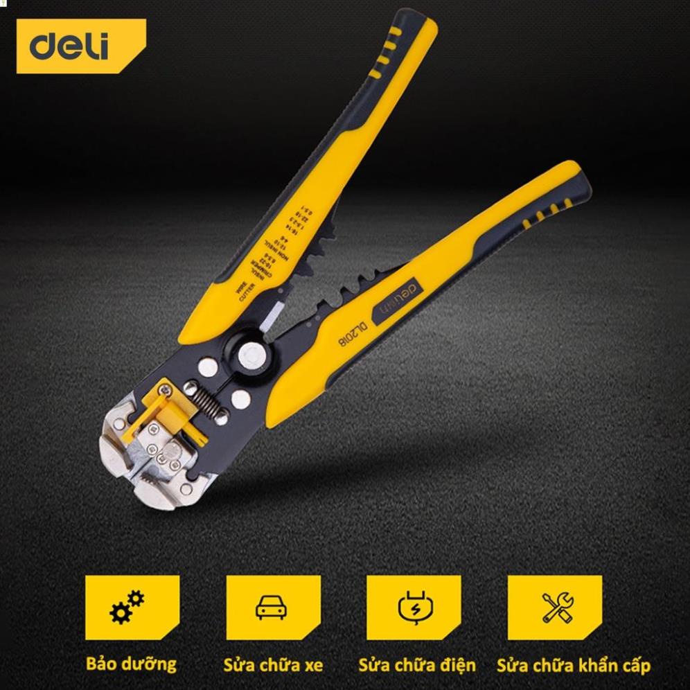 [LIFEDL157] Kìm Tuốt Dây Điện Bấm Cos Đa Năng Deli - Chất Liệu Thép Cao Cấp, Điều Chỉnh Lực Tuốt Dây Dễ Dàng - DL2018 .