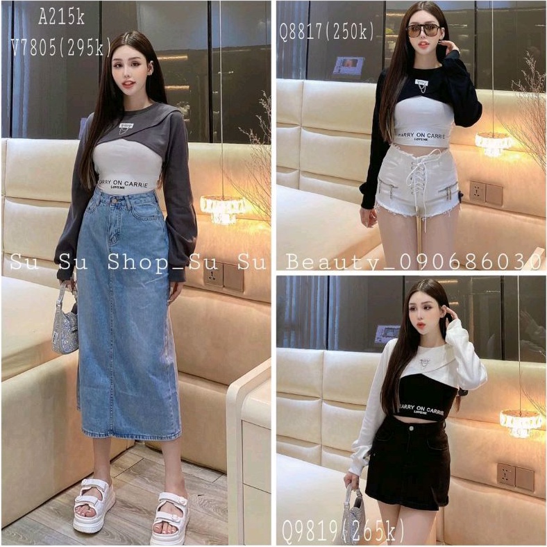 Sét áo tay dài croptop phối xích  siêu phẩm cực hot
