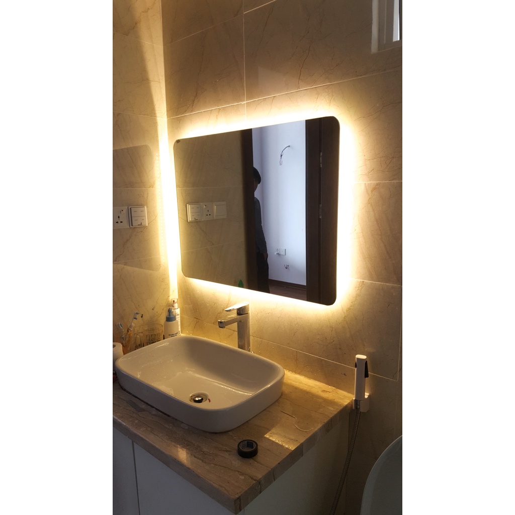 Gương cảm ứng treo tường, gương nhà tắm phòng tắm, gương đèn led giá rẻ 3 kích thước - guonghoangkim BTiêuChuẩn