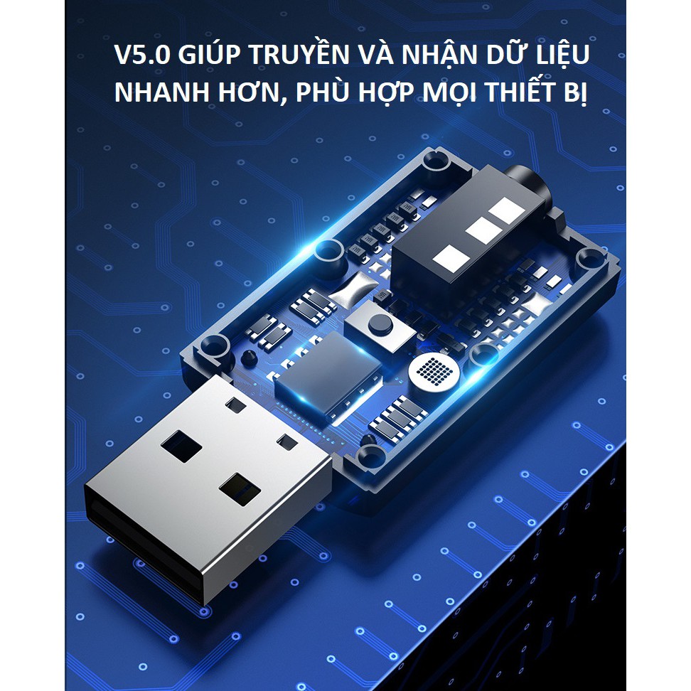 Thiết bị thu phát âm thanh Usb bluetooth 5.0 âm thanh đa chức năng jack cắm 3.5mm cho loa, ô tô tai nghe blue