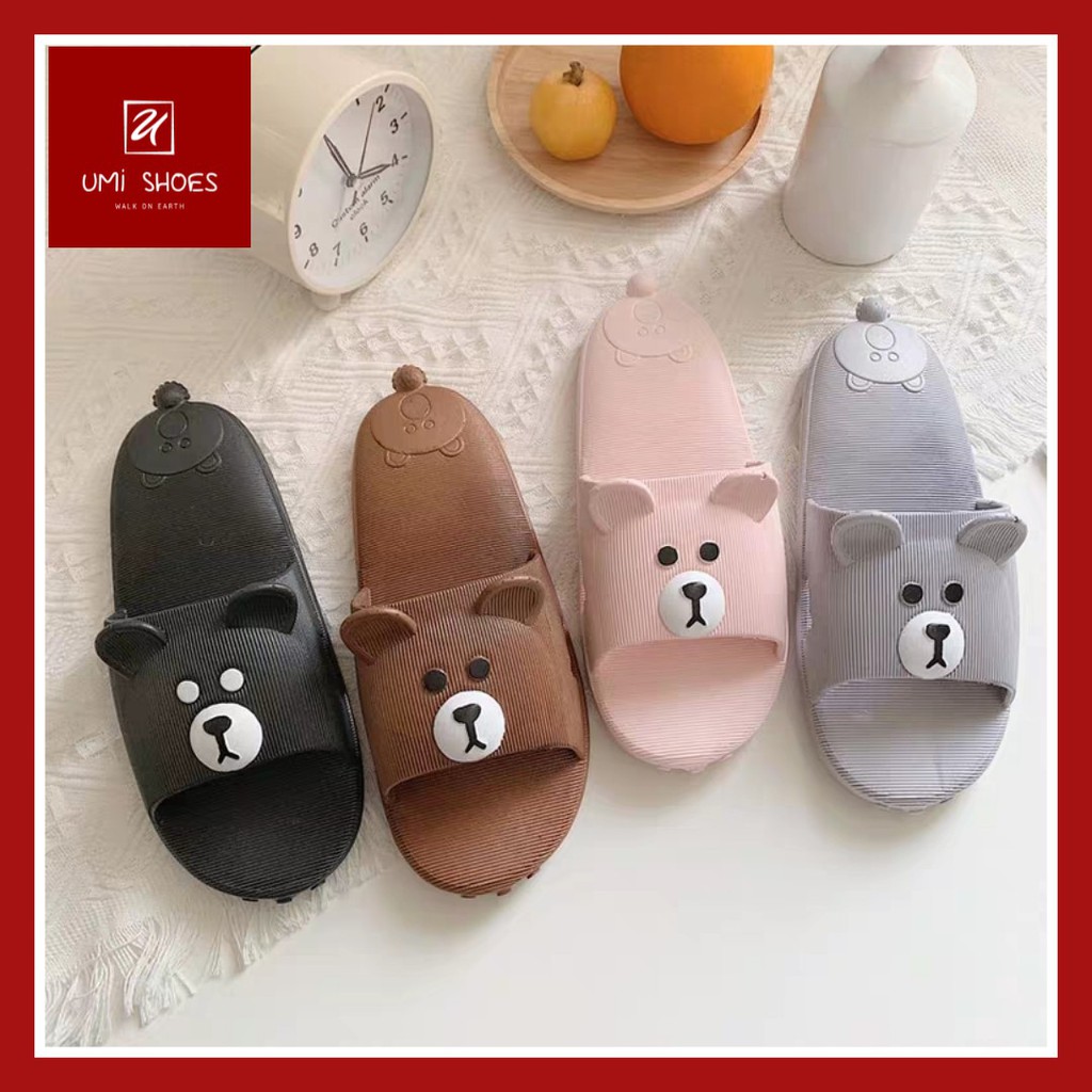 Dép nữ quai ngang hình gấu cute mẫu mới mùa hè màu đen/xám/hồng đi mưa chống trơn