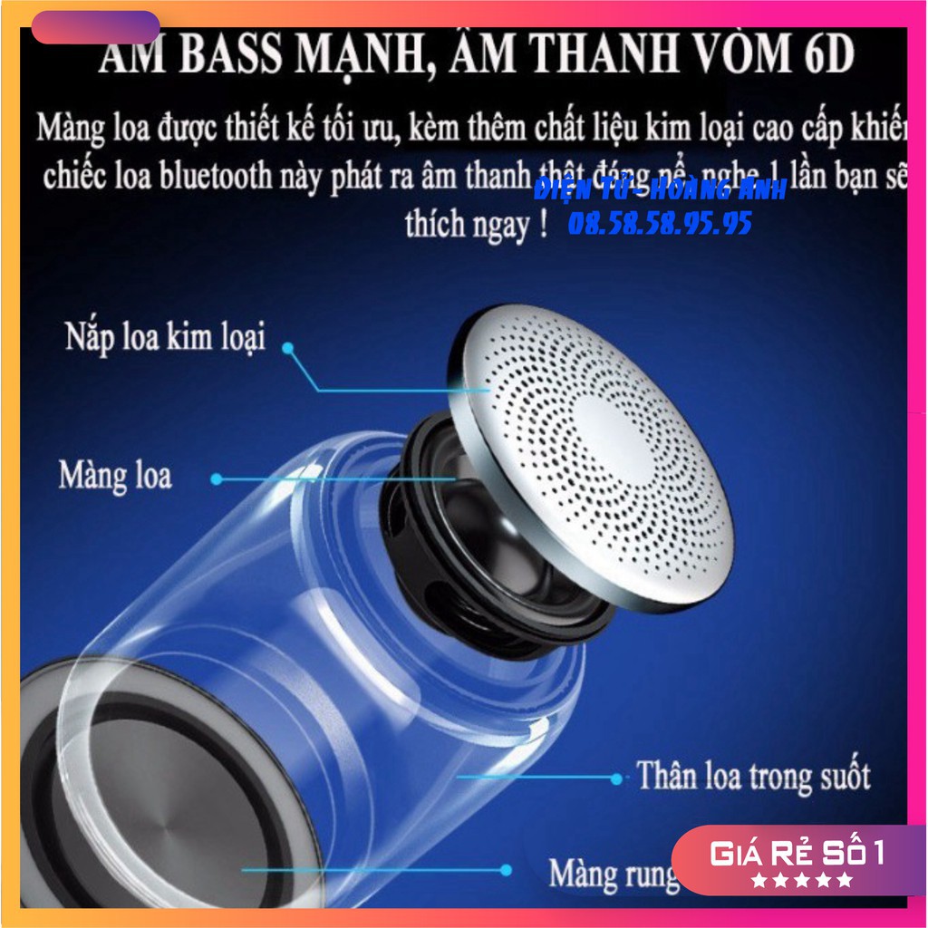 Loa Bluetooth Trên Dưới Trong Suốt Yayusi C7 âm thành vòm 6D âm bass trầm led RGB 1000mAh